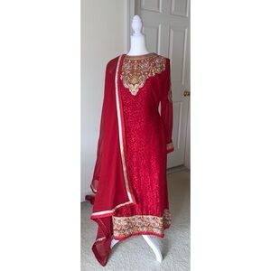 Red Embroidered Shalwar Kameez